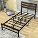 17 Stories Metal Platform Bed w/ Wood Headboard Metal in Brown | 38 H x 40 W x 78 D in | Wayfair 7286399702274987871B1C99A9590E98