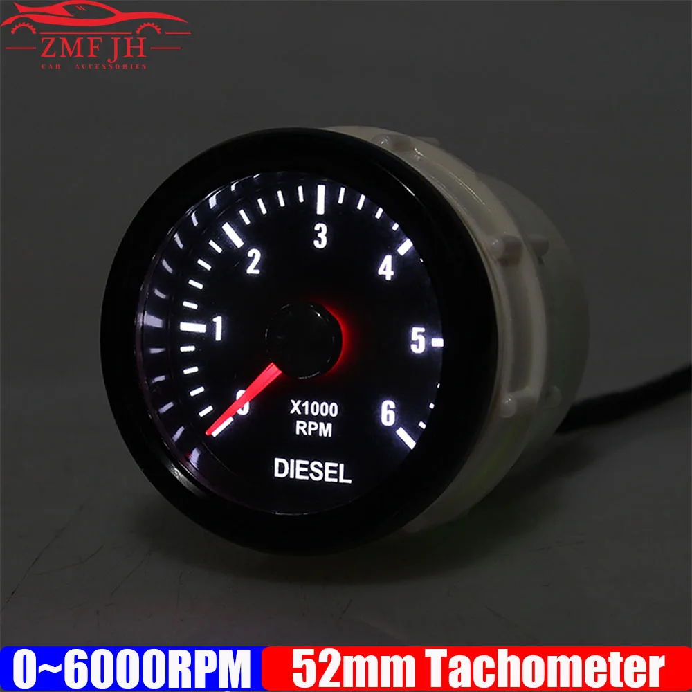 Tachymètre électrique 2 "52MM, Point de lumière blanche 0-6000 tr/min, jauge pour voiture Diesel 1-20 cylindres 12V personnalisé