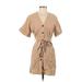 Zara Casual Dress - Mini V-Neck Short sleeves: Tan Solid Dresses - Women's Size X-Small