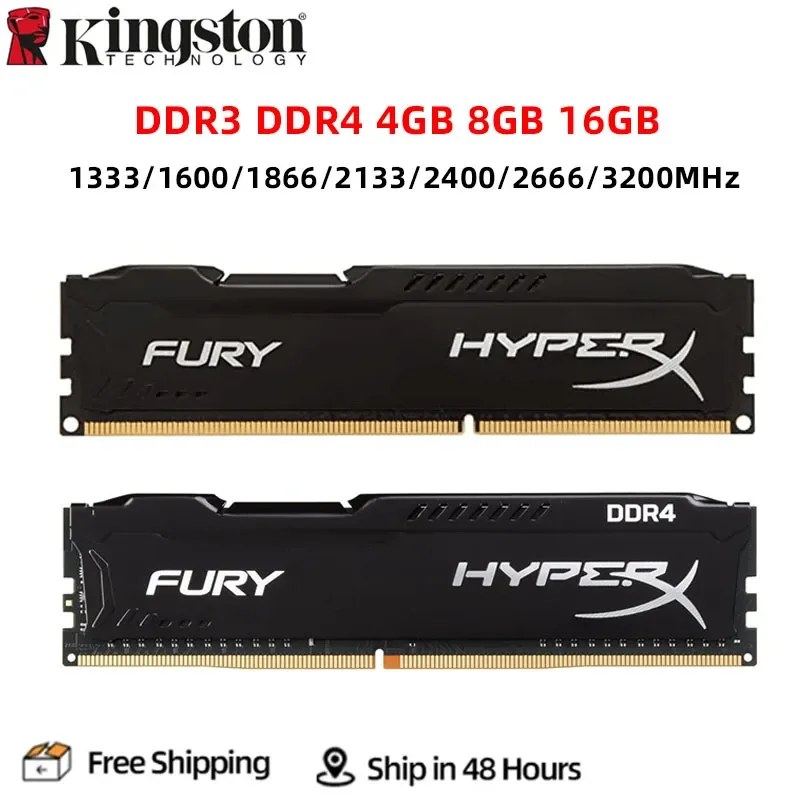 HyperX Fury DDR3 DDR4 4 GB 8 GB 16 GB 1333 MHz 1600 MHz 1866 MHz 2400 MHz 2666 MHz 3200 MHz DIMM PC3-12800 PC4-25600 DDR4 RAM Image