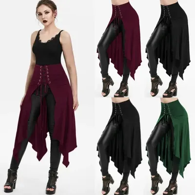 Schwarzer mittelalterlicher Rock für Damen, Cosplay-Kostüme, Halloween, Vintage, unregelmäßiger Image