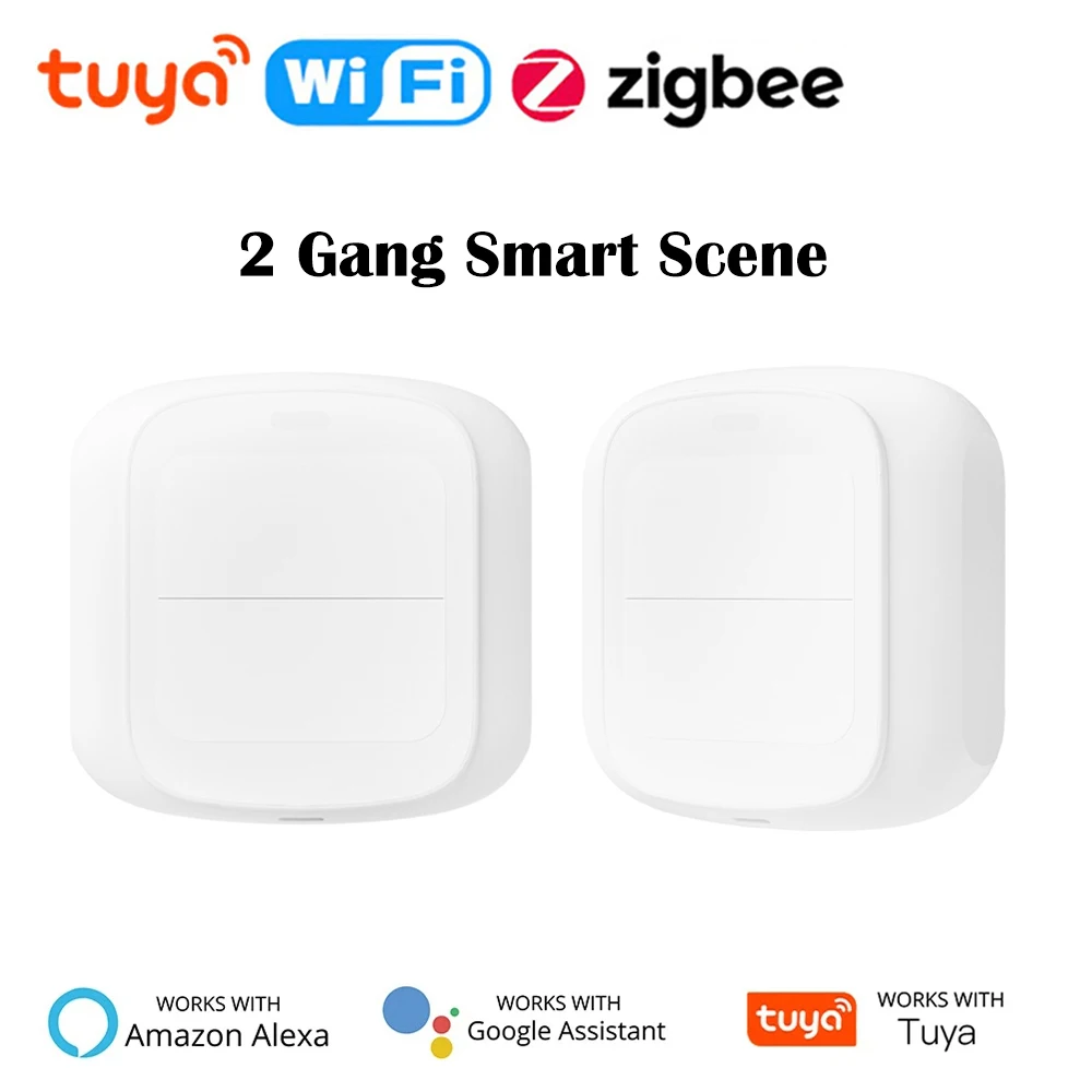 Tuya Smart WiFi/Zigbee Schalter Push Button Schalter 2 Gang 4 Szene Wireless Smart Home Fernbedienung Automatisierung Szenario schalter Image