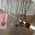 Goth niedlichen schwarzen Katze Stern Kreuz Bowknot Anhänger Perlenkette Halskette für Frauen