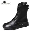 DRKANOL 2025 Mode Frauen Stiefel Herbst Winter Schuhe Weichen Boden 100% Echtes Leder Flache Mittlere Waden Stiefel Frauen Casual Warme boot