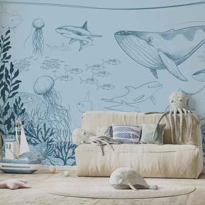 Papier peint panoramique enfant océan bleu 150x250cm