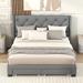 Queen Size Platform Bed Storage Bed with 2 Drawers, Linen Upholstered Bed Wood Platform Bed Frame with Headboard, Gray