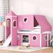 Pink Nordic Castle-Inspired Elements Twin Size Bunk Bed w/ Slide Pink Tent & Tower & Solid Wood Slats Support for Kids, Girls