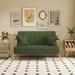 59" Loveseat Sofa Teddy Fabric Upholstered Couch 2 Seater Straight Row Sofa w/ Throw Pillows & Stainless Steel Arms, Green