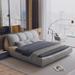 King Size Grey Upholstered Bed w/ Oversized Padded Backrest Platform Bed