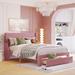 Queen Size Pink Velvet Upholstered Platform Bed w/ Big Drawer Storage Bed