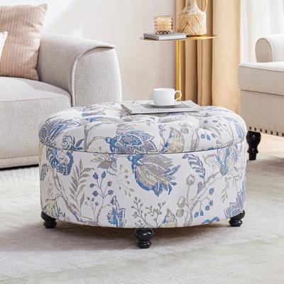 Tufted Large Round Storage Ottoman Footrest Beige/ Grey/ Blue