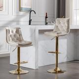 Modern Retro Swivel Bar Stools Set of 2, Adjustable Height Counter Chair with Tufted Backrest and Footboard for Cafe