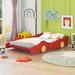 Children Wood Toddler Bed, Full Size Race Car-Shaped Platform Bed Frames for Kids, Wooden Bed with Wheels for Boys & Girls