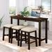 4 Pieces Rustic Bar Dining Set Counter Height Table with Fabric Padded Stools and Socket, Brown