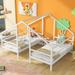 Kids House Bed with 2 Platform Beds, Wooden Double Twin Beds with Triangular Roof and Built-in Table, 2 Beds in 1 for Girls Boys