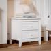 Pine Bedside Table with 2 Drawers for Bedroom Natural Wood Finish Storage Nightstand Side Table Dresser, White