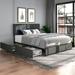 Full Size Gray Linen Upholstered Platform Bed with 4 Drawers Storage, Square Stitched Button Tufted Headboard