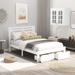 Full Size Platform Bed with 2 Storage Drawers, Pine Wood Platform Bed with Slated-Shaped Headboard and Wood Slats