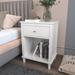 Wooden Bedside Cabinet End Table with Aluminum Handles Drawer and Open Shelf for Kids Room Accent Storage Table