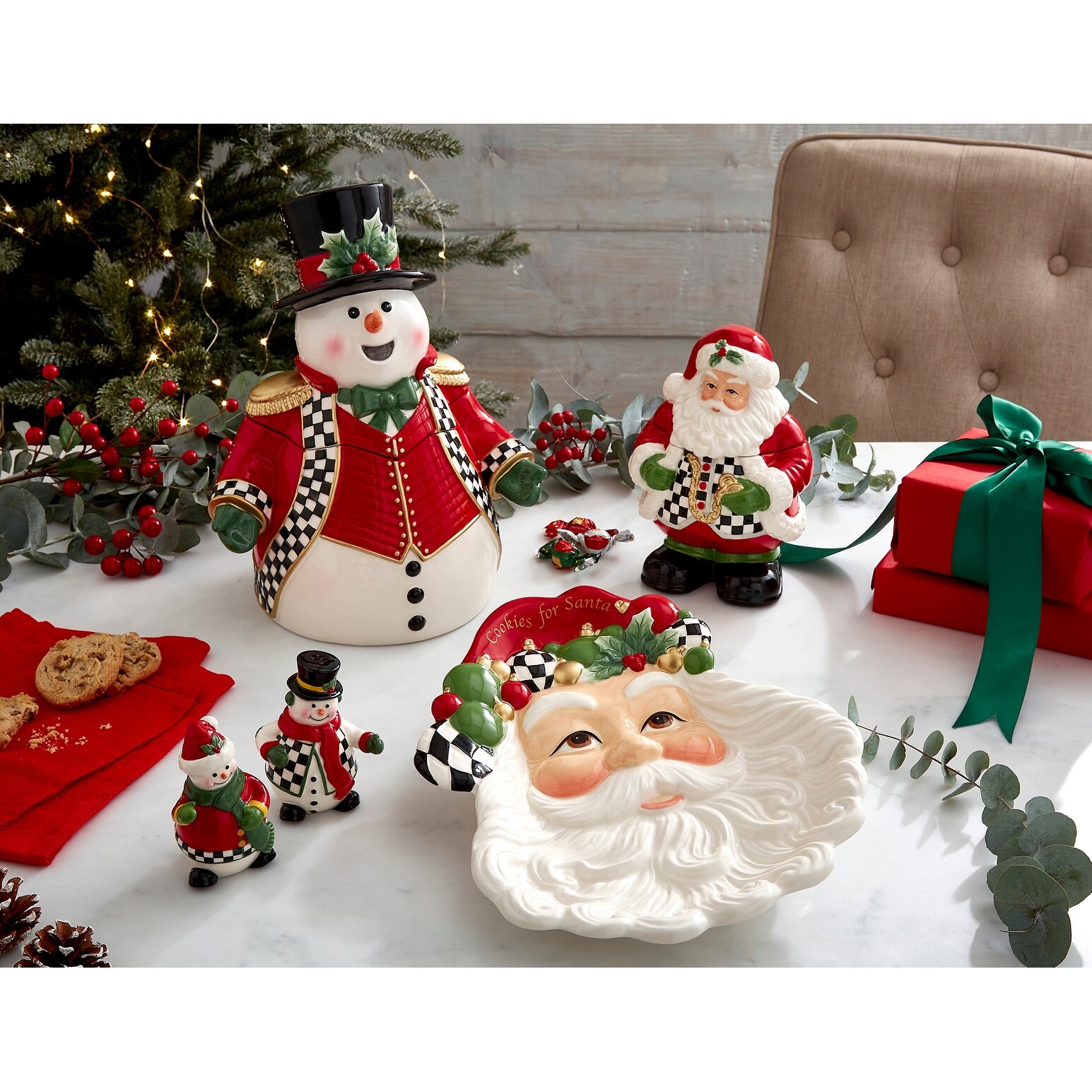 Spode Christmas Tree Black and White Snowman Cookie Jar - 4