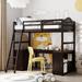 Twin Size Loft Bed, Solid Pinewood Bed Frame with Desk & Cabinet & 2 Drawers & 4 Storage Shelves & Safety Guardrails