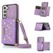 Galaxy S23 Wallet Case Cover for Women Men Glitter PU Leather Crossbody/Shoulder Strap RFID Blocking Kickstand Magnetic Clasp Phone Case for Samsung Galaxy S23 5G 6.1 inch 2023 Purple