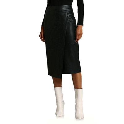 Faux-ever Leather Midi Wrap Skirt - Black - Avec L...