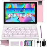 2 in 1 Tablet 10 inch Android 11 Tablet with Keyboard 4GB+64GB+512GB Expand Dual Camera IPS Touch Screen Tablet Computer WiFi Bluetooth Long Battery Life Google Certified Tablet PC Pink
