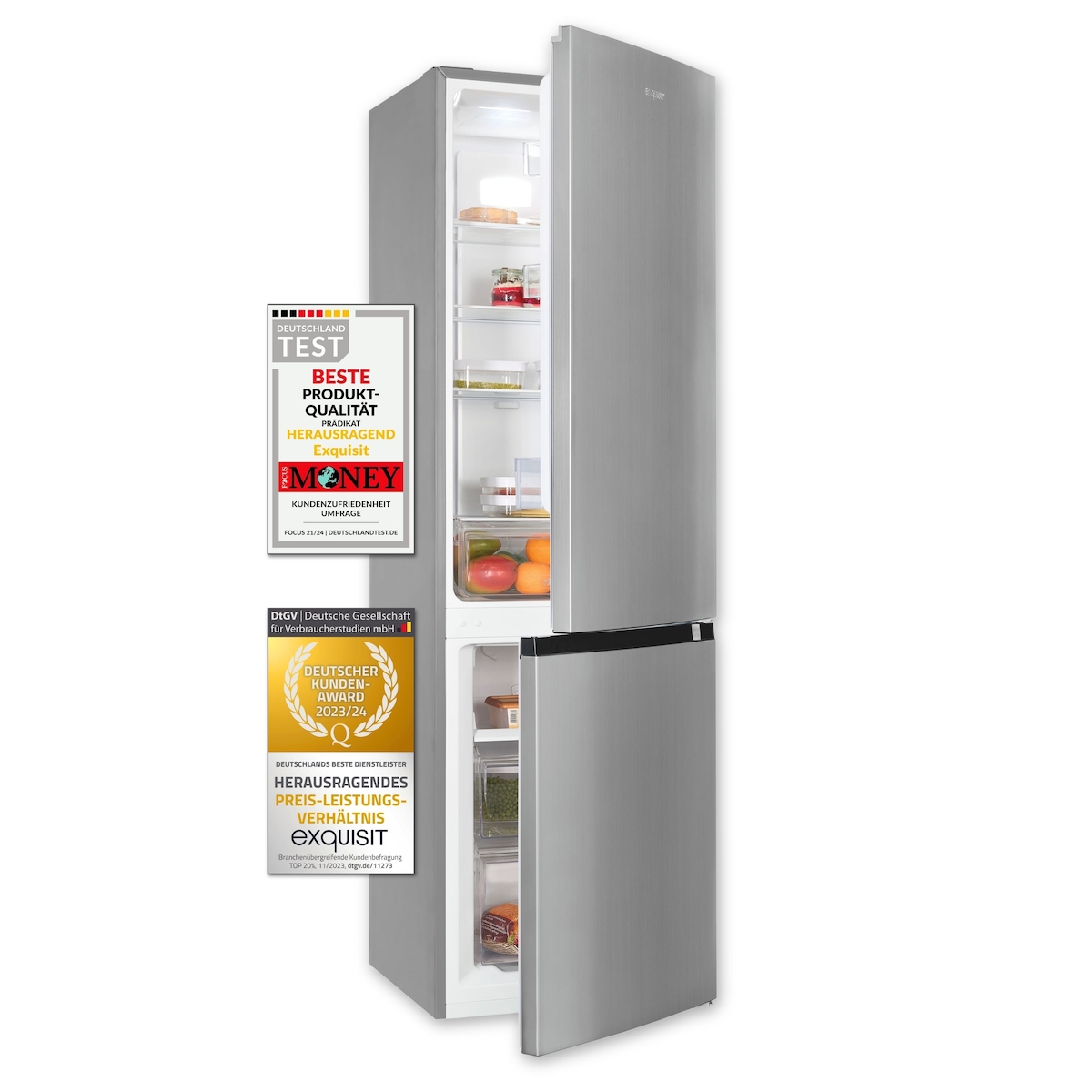 Exquisit Kühl-Gefrierkombination KGC265-70-NF-040C inoxlook | 253 L Volumen | Kühl Gefrierkombination No-frost | Türanschlag wechselbar Image