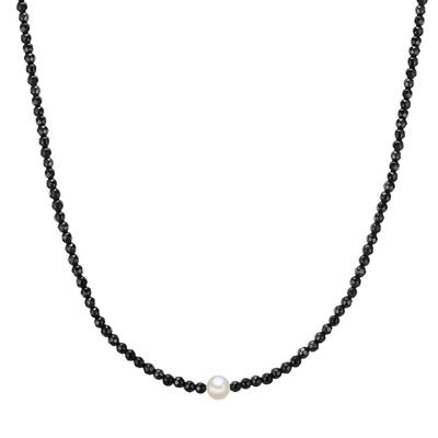 Valero Pearls Perlen-Kette Sterling Silber Achat Süßwasser-Zuchtperle in Black Damen Image