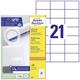 Avery-Zweckform 3652 All-purpose labels 70 x 42.3 mm Paper White 2100 pc(s) Permanent adhesive Inkjet printer, Laser printer, Laser, colour, Copier, Colour