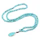 Collana con ciondolo goccia d'acqua di moda per donna Collana con perline in pietra blu naturale 108 perline Collana con preghiera Japamala Gioielli da uomo