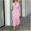 2023 autunno Plus Size abito donna solido Casual scollo a V bavero manica lunga abito donna gonna