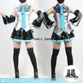 Anime Miku Costume Cosplay parrucca scarpe copricapo Set completo Miku abito in pelle verniciata