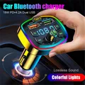 Trasmettitore FM Bluetooth 5.0 per auto PD 18W Tipo-C Doppio USB 4.2A Caricatore rapido Retroilluminato a LED Luce atmosferica Lettore MP3 Musica senza perdita