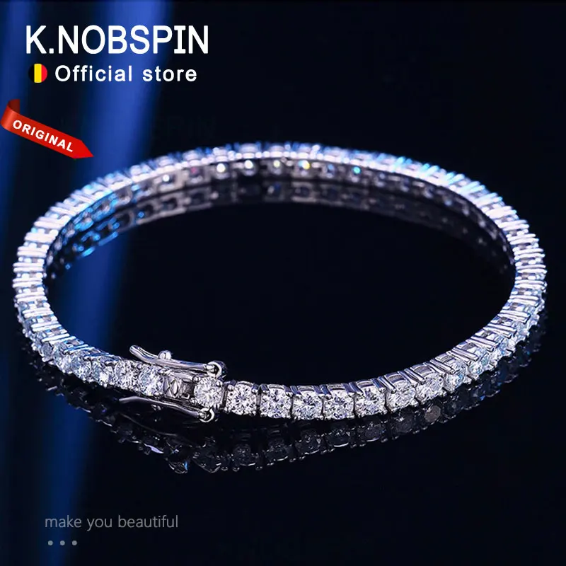 Knobspin 3mm 4mm Bracciale Tennis Moissanite Diamante Pieno Certificato GRA s925 Argento Sterling Placcato Oro Bianco 18k Nozze Festa di Fidanzamento Gioielli Bracciali per Donna Uomo