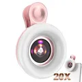 Obiettivo macro per cellulare 20X Anello di riempimento Luce Selfie Lampada dal vivo Obiettivo della fotocamera con LED Flash universale Smartphone Clip di luce portatile