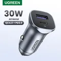 Caricabatteria da auto UGREEN 30W caricatore rapido USB tipo C QC 4.0 3.0 PD 20W ricarica rapida per iPhone 15 14 13 caricabatterie per cellulare Xiaomi