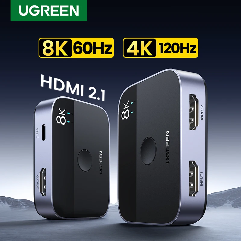 UGREEN Switch HDMI 2.1 8K 60Hz 4K120Hz 2 in 1 out per TV Xiaomi Xbox Series X PS5 Monitor compatibile HDMI Switcher HDMI