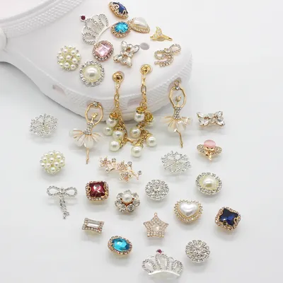 1 pz cristallo metallo ciondoli per scarpe gioielli di perle Croc accessori per scarpe da giardino