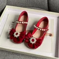 2023 New Soft Kids Fashion Girls Mary Jane Shoes Bow con perle versatili semplici scarpe Casual per