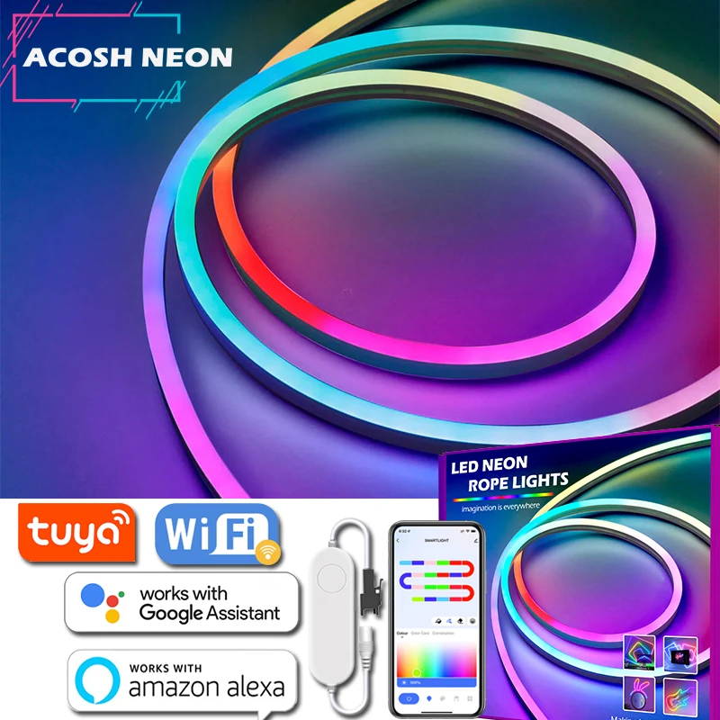 3-20M WiFi Tuya LED Neon Strip light 12V RGBIC LED Strip Dreamcolor impermeabile Chasing Effect nastro flessibile controllo vocale