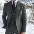 Abito da uomo invernale in Tweed di lana grigia per matrimonio smoking da sposo formale a spina di