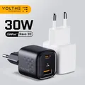 VOLTME USB C Caricatore rapido 30W GaN Caricatore QC PD 3.0 Adattatore portatile a doppia porta per IPhone 15 14 13 IPad Xiaomi Caricatore rapido da muro