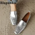 Blapunka mocassini Slip-on in pelle di pecora da donna oro argento punta quadrata tacchi bassi