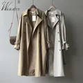 Classic Belt Long Trench Coats donna big size 80kg coreano doppio petto giacca a vento Khaki