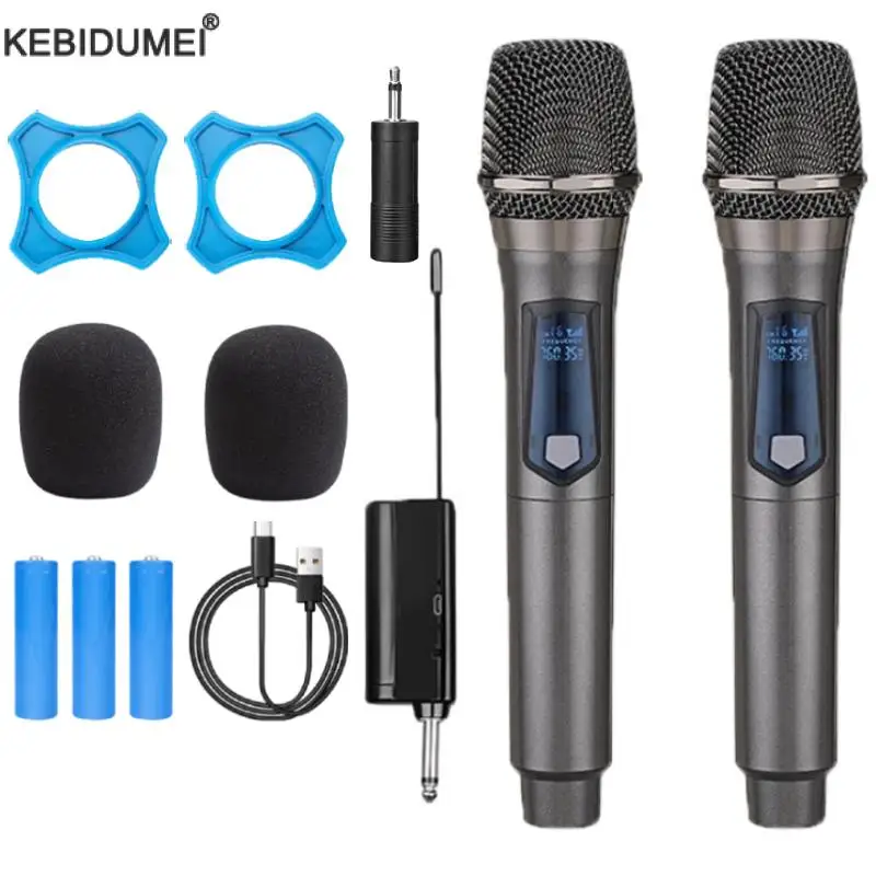 Microfono wireless UHF Doppio microfono dinamico portatile Microfono karaoke con ricevitore per la festa di nozze Discorso Church Club