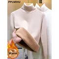 Dolcevita maglione invernale donna elegante addensare foderato in velluto caldo suéter lavorato a maglia pullover slim top jersey maglieria maglione nuovo