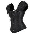 Top bustier da donna sexy con maniche a sbuffo e volant, corsetto overbust, osso in acciaio, spalle scoperte, jacquard in vita