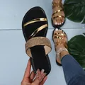 2022 estate nuove donne moda oro argento vernice tacco piatto sandali Bling strass banda stretta